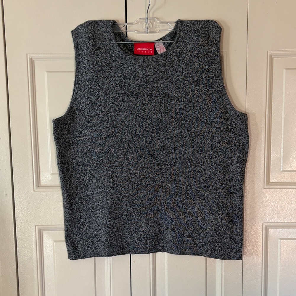 Liz Claiborne B&W Tank Top Round Neck Versatile Minimalist, Fine Knit SzXL